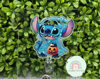Blau Alien Halloween Shaker Ausweisrolle, Geist Alien Ausweishalter für Arbeit, Herbst Abzeichen für Kinderpflegerin, Mitarbeiter Geburtstagsgeschenk