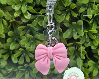 Coquette pink bow charm for badge reel, Nurse MA badge ID charm, Badge reel accessory removable, cute dainty badge reel charm, Nurse gift
