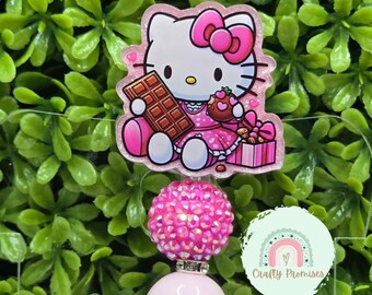 Kawaii Kitty Ausweishalter, süßes pinkes Kätzchen, Ausweishalter, Ausweishalter für Kinderärztin oder Kinderschwester, Valentinstag Geschenk für Bestie bei der Arbeit
