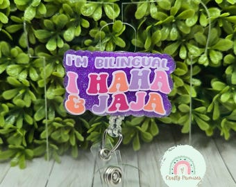 Bilingual badge reel, Hispanic Badge ID holder, Latino badge reel,Spanish badge reel, custom spanish gift,cute coworker birthday gift