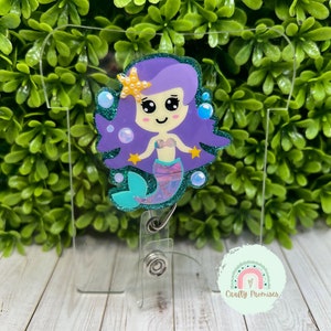 Mermaid badge reel, badge ID holder, Mermaid vibes inspired retractable badge, birthday gift for coworker, cute gift for best friend at work