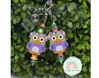 Beaded Owl Badge Reel Charm, Work Accessory