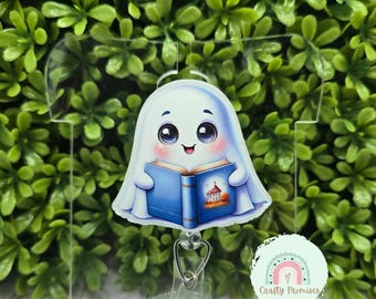 Porta credenciales de fantasma regordete de Halloween, porta credenciales de Halloween para maestros, regalo de cumpleaños de otoño para amantes de los fantasmas, porta credenciales de temporada espeluznante para enfermeras