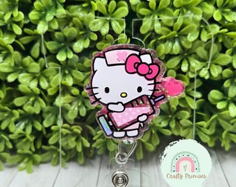 medical kawaii kitty badge reel, cute medical cat badge ID Holder, cute cat lover gift for work, medical student nurse badge, pediatric gift