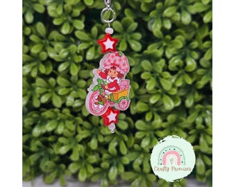strawberry girly charm for badge reel, work badge ID charm, Badge reel removable charm,   strawberry lover badge charm, nostalgic charm gift