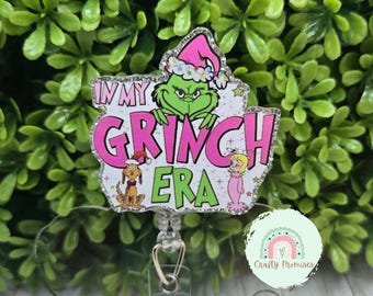 in my mean one era glitter shaker badge reel, fun christmas nurse badge reel, stocking stuffer for coworker, secret santa gift for work