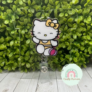 Summer kitty badge reel, kawaii kitty badge ID Holder,Beach lover gift for work, coworker birthday gift, kawaii kitty lover gift for nurse