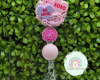 Valentines day candy heart badge reel, Be mine hug me love Badge Reel for coworkers valentines, valentines day gift for nurse work bestie