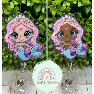 Mermaid princess badge reel, Mermaid tiara badge ID holder, Mermaid vibes inspired retractable badge, birthday gift for coworker, Nurse gift