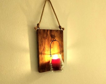 Lantern candle holder wall decoration old wood mural