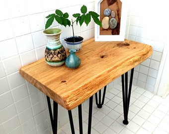 Holztisch Nachttisch Couchtisch Beistelltisch Eichenholz Hocker Eichenplatte Baumkante