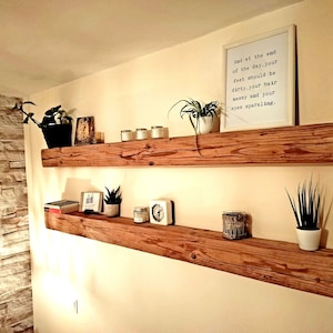 Wall shelf hanging shelf old wood beams fireplace mantle
