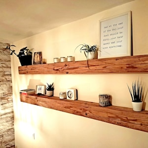 Wall shelf hanging shelf reclaimed wood beams fire place coat