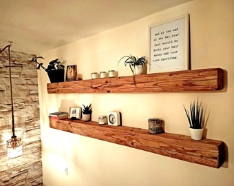 Wall shelf, hanging shelf, reclaimed wood beams, fireplace, coat