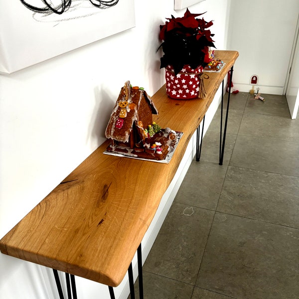 Buffet table en bois table de bar commode console bord de chêne pieds en épingle à cheveux table de bar de couloir