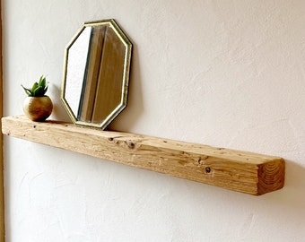 Wall shelf hanging shelf old wood beams fireplace mantle