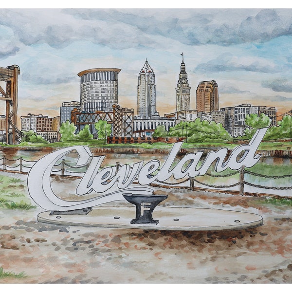 Cleveland Skyline | 8x10 and 11x14 inch | Watercolor Cleveland Ohio Art Print