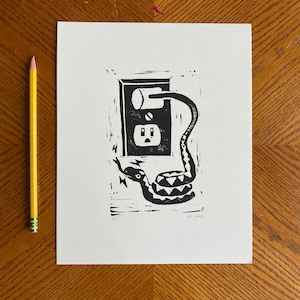 PLUG IN SNAKES | 8x10 inch | original linocut print | limited edition