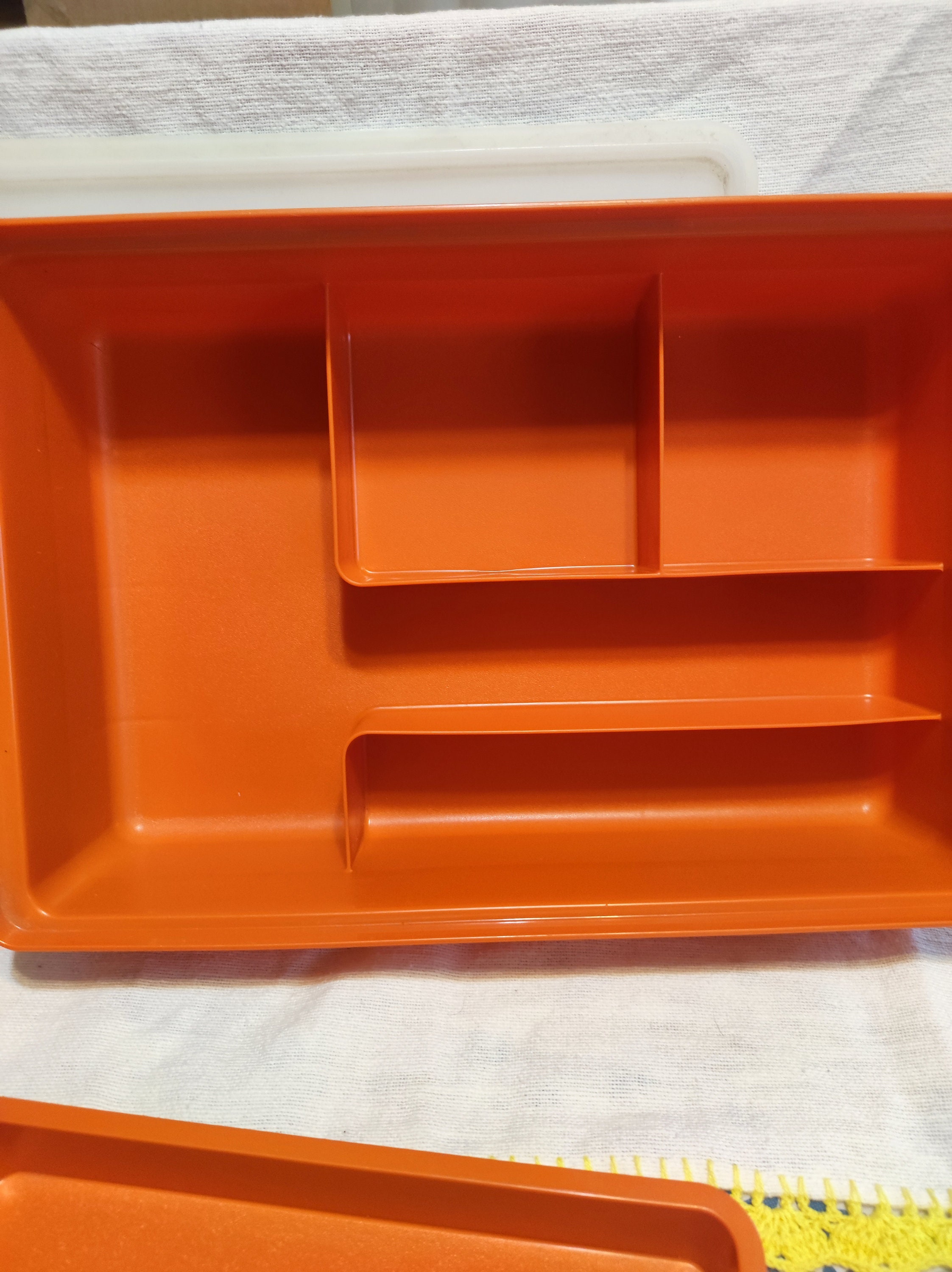 1980 Tupperware Hobby Organizer Orange Divided Plastic Container