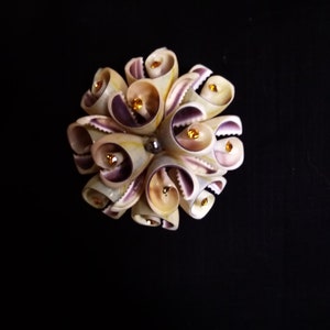 Vintage Brooch Made From Shells And Embellished With Orange Costume Gems