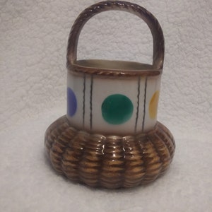 Vintage Czech Dime Mark Polka Dot Mini Basket/Vase