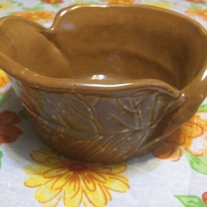 Vintage Pottery Bowl Cabbage Leaf Glazed Brown White Decor Dish Made In Portugal