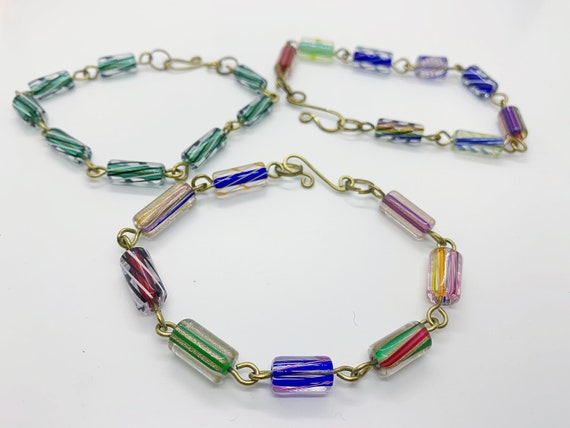 Vintage Artisan Glass Bracelet with Brass Wire Ha… - image 4
