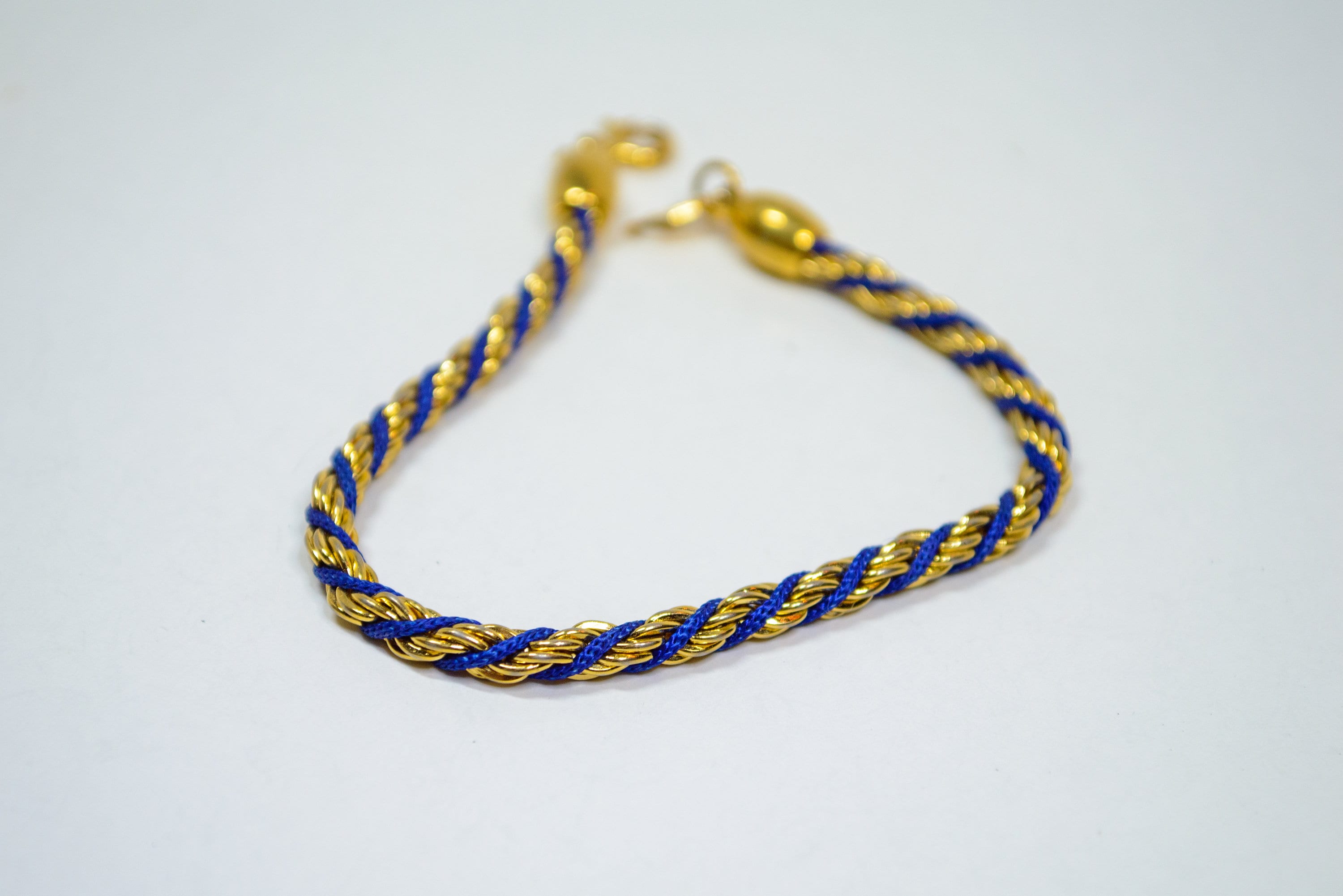 Elegant Gold and Navy Blue Borsari Woven Bracelet Navy Woven Box Chain Bracelet in Gold – Nialaya main image 2