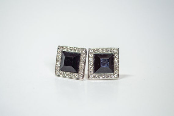 1980s Trifari Square Silver Tone with Black cente… - image 2