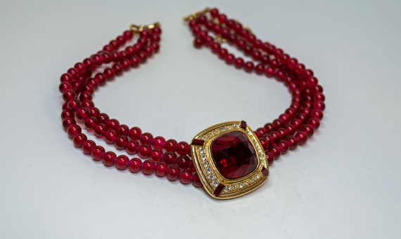 Rare Garnet Colored Ruby Red Choker Necklace sign… - image 3