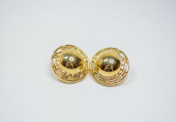 1980s TRIFARI TM Domed Round Pierced Earrings in … - image 1