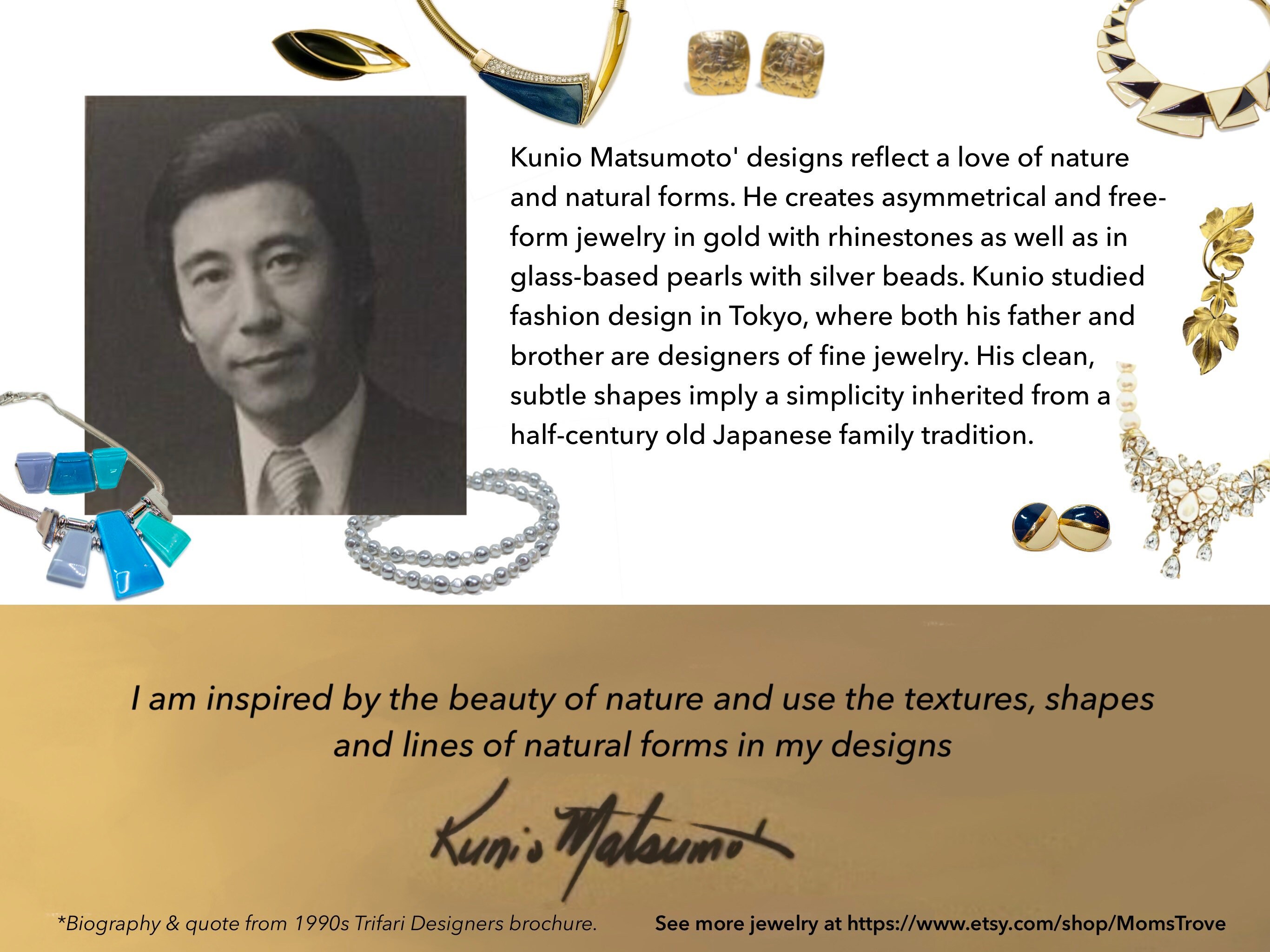 KUNIO MATSUMOTO for TRIFARI Enamel Gold Tone Pierced Earrings