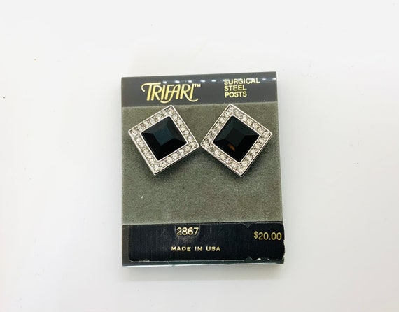 1980s Trifari Square Silver Tone with Black cente… - image 7