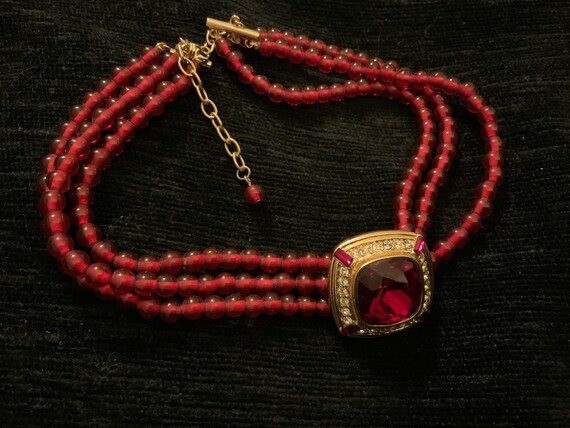 Rare Garnet Colored Ruby Red Choker Necklace sign… - image 4