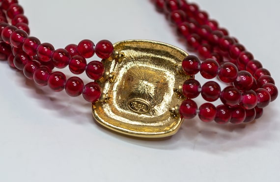 Rare Garnet Colored Ruby Red Choker Necklace sign… - image 2