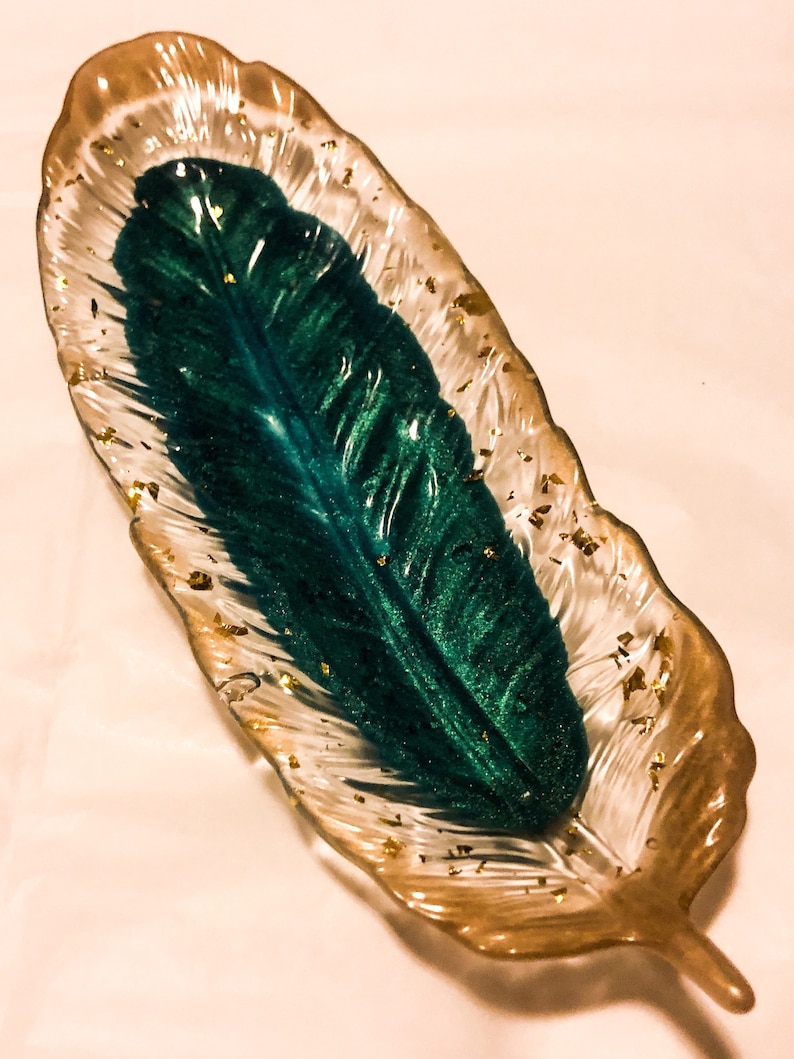 Ring dish 9\u201d long 3\u201d wide. feather shape Custom made