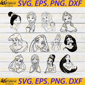 Princess svg, Cartoon, Bundle, Clipart, Cricut file, Svg, Png, Eps, Dxf