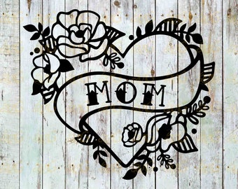 Mom Heart Tattoo Svg, Mom Svg, mother's day svg, cricut file, clipart, svg, png, eps, dxf