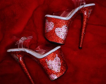 Pink & Red Devil Hearts Glitter Heels