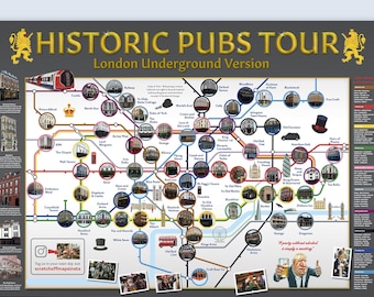 London Pub Tour Scratch Off Map: Hand-Drawn Historic Pubs