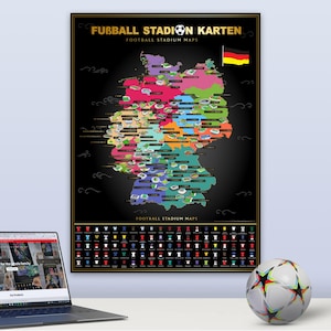 Rubbelkarte Fußballstadien Deutschland – Deutsche Ligen Scratch-Off Poster mit 100 Stadien & Trikots | Fußball Geschenk 85 × 60 cm image 1