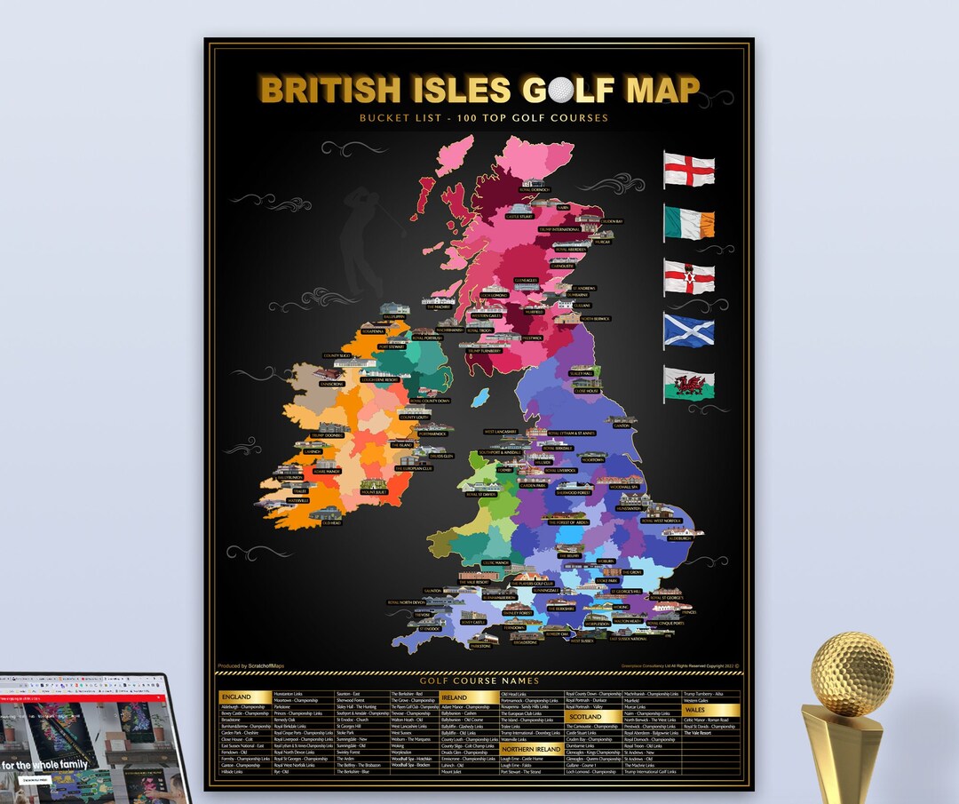 British Isles Scratch off Golf Map Etsy UK