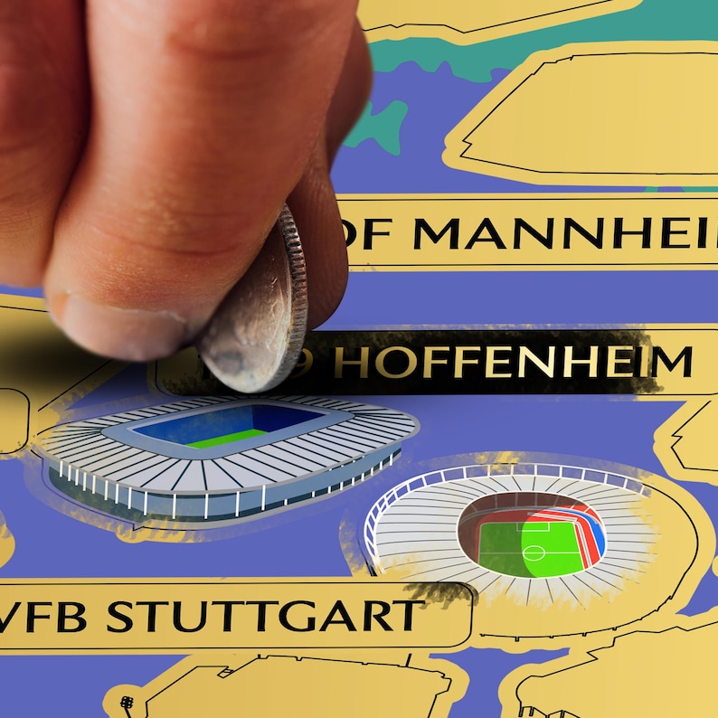Rubbelkarte Fußballstadien Deutschland – Deutsche Ligen Scratch-Off Poster mit 100 Stadien & Trikots | Fußball Geschenk 85 × 60 cm image 7