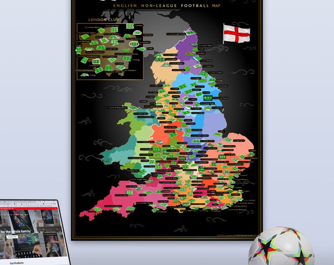 English Non Leagues Scratch Off Stadium Map , Poster Reveals Images of 160 Football Stadiums and Kits, 85*60cm Football Scratch Map Gift