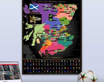 Scottish Leagues Scratch Off Stadium Map ,Fully up to date for the 23/24 season, Poster Reveals Images of All 78 Football Stadiums,85*60cm