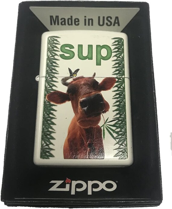 Zippo Custom Lighter sup Cow With Weed Pot Leaf Etsy