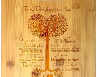 To My Daughter-in-Law Tree Heart Rainbow Sweet Sayings Mother's Day Laser Engraved Bamboo Cutting Board - Wedding Housewarming Anniversary