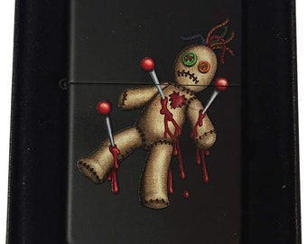 Zippo Custom Lighter - Voodoo Doll Stuck with Pins - Black Matte