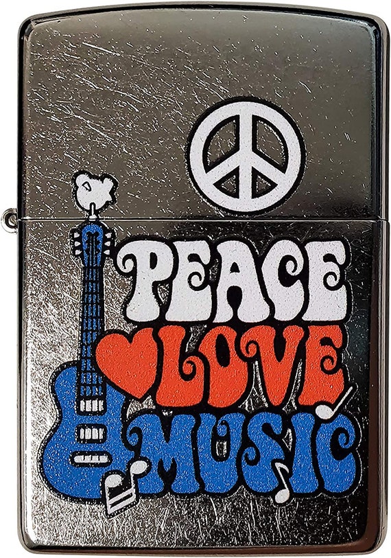 Zippo Custom Lighter Peace Love Music Hippie Peace Sign Regular Street  Chrome Gifts for Him, Her, Husband, Wife, Them, Men, Women 