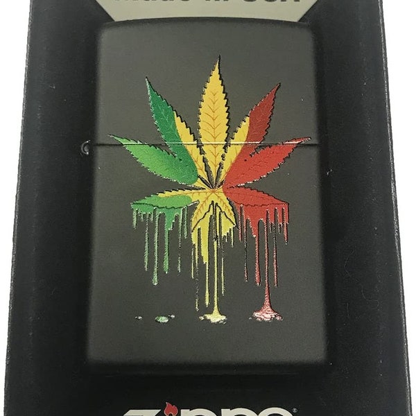 Zippo Custom Lighter - Drippy Rasta Marijuana Weed Pot Leaf Design - Gifts for Him, for Her, for Husband, for Wife, for Men, for Women